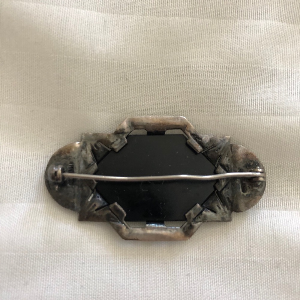 Artisan Black Onyx Marcasite Brooch pin - Picture 3 of 5